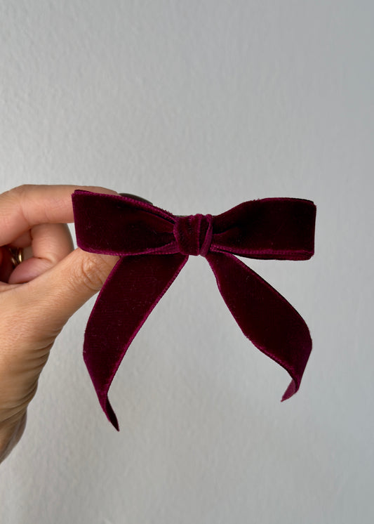 Clara – Burgundy Velvet Bow Barrette | Festive Holiday Hair Clip