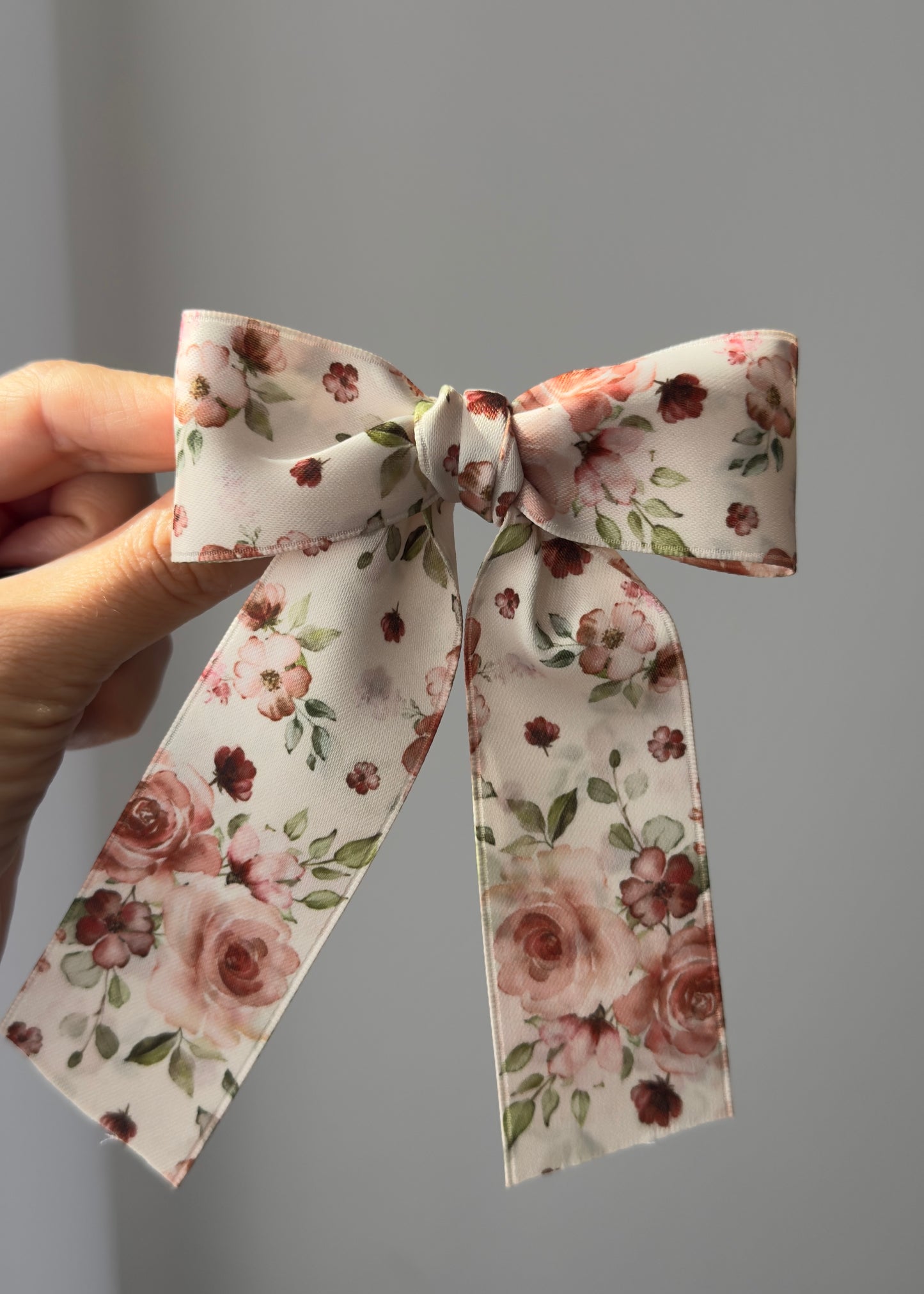 Alessandra Hair Bow Barrette: Vintage Floral Ribbon Clip