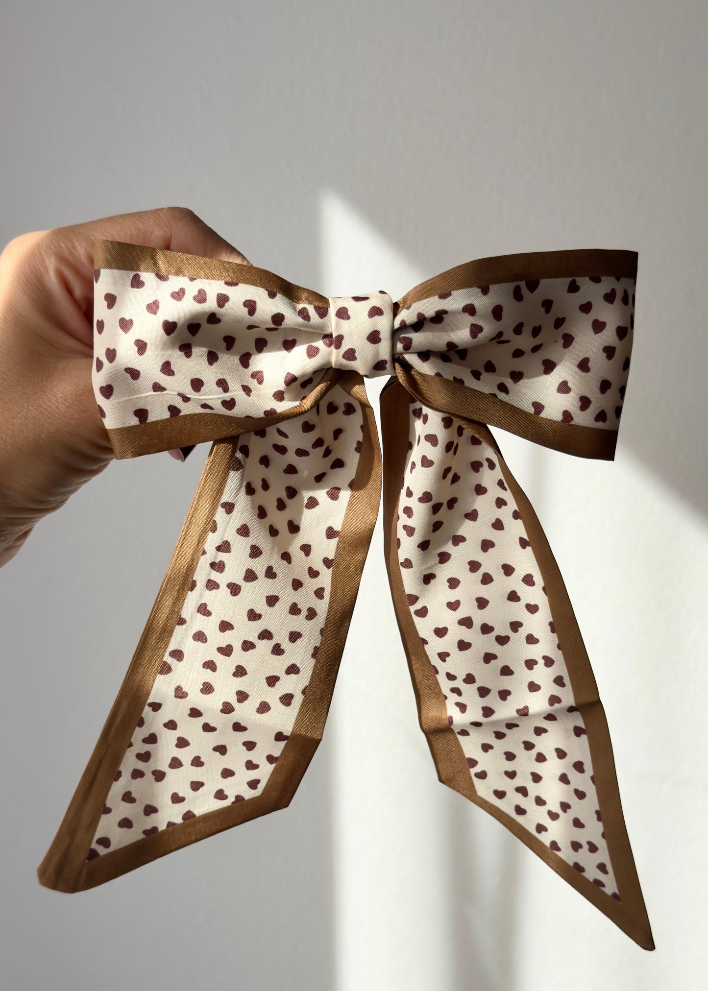 Alba – Heart-Print Satin Bow Barrette