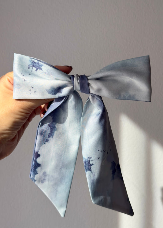 Adelina – Watercolour Blue Bow Barrette