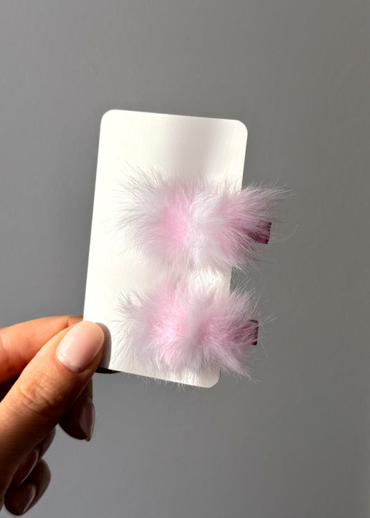 Pink Fluffy Hair Clip Set of 2