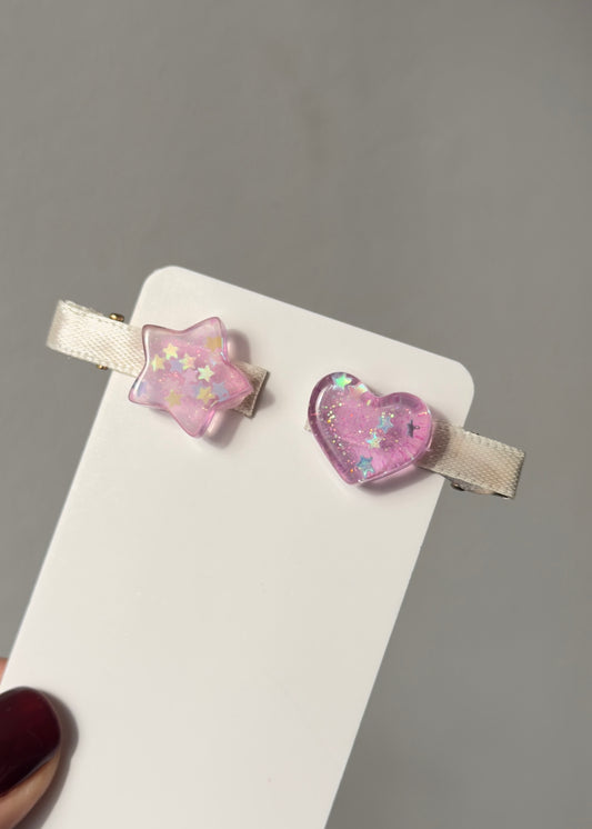 Glitzernde Stern- und Herz-Haarspangen