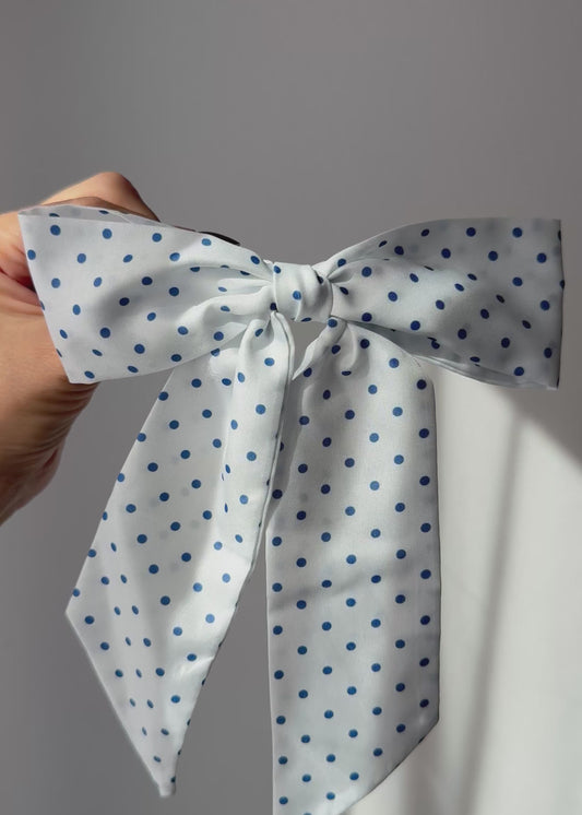 Celeste Bow – Playful Elegance in Blue Polka Dots