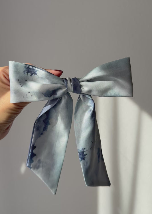 Adelina – Watercolour Blue Bow Barrette