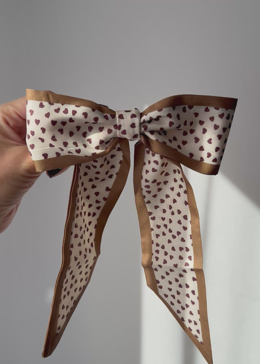 Alba – Heart-Print Satin Bow Barrette
